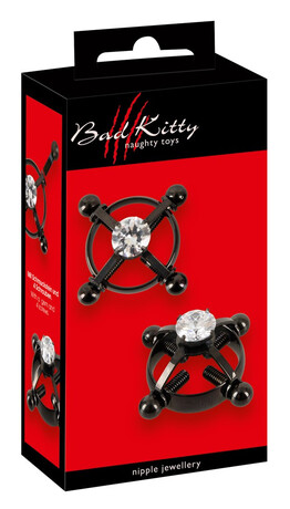 Bad Kitty - šroubovací šperk na bradavky (se štrasovými kamínky) - černý
