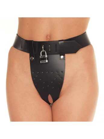 Rimba Chastity Belt with Two Holes In Crotch Padlock Included Kožený pás cudnosti pro ženy Velikost M/L - S-M